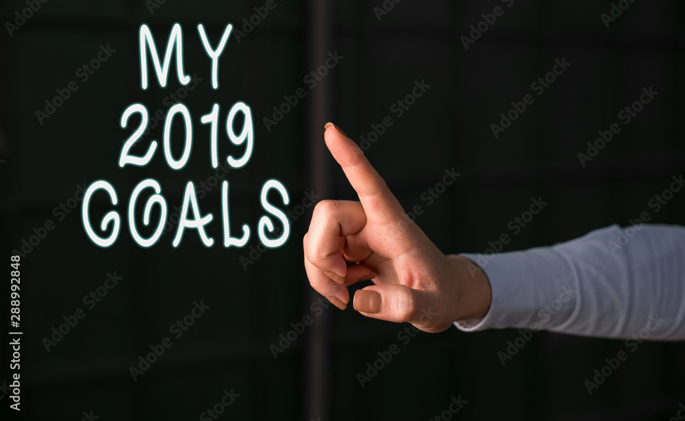 Poster handwriting text my 2019 goals. conceptual photo setting up demonstratingal goals or plans for the c