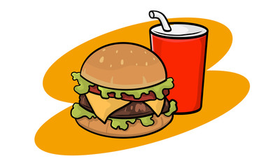 hamburger with drink cartoon vector. fast food set, vector illustration