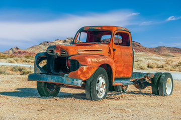 Old rusty pick-up truck in Rhyolite ghost town.Nevada.USA