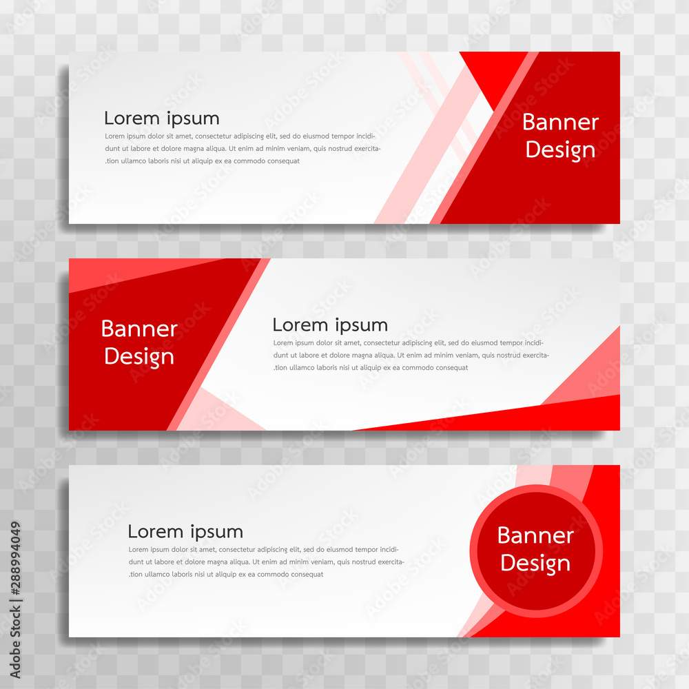 Poster a set of red banner templates designed for the web and various headlines are available in three diff