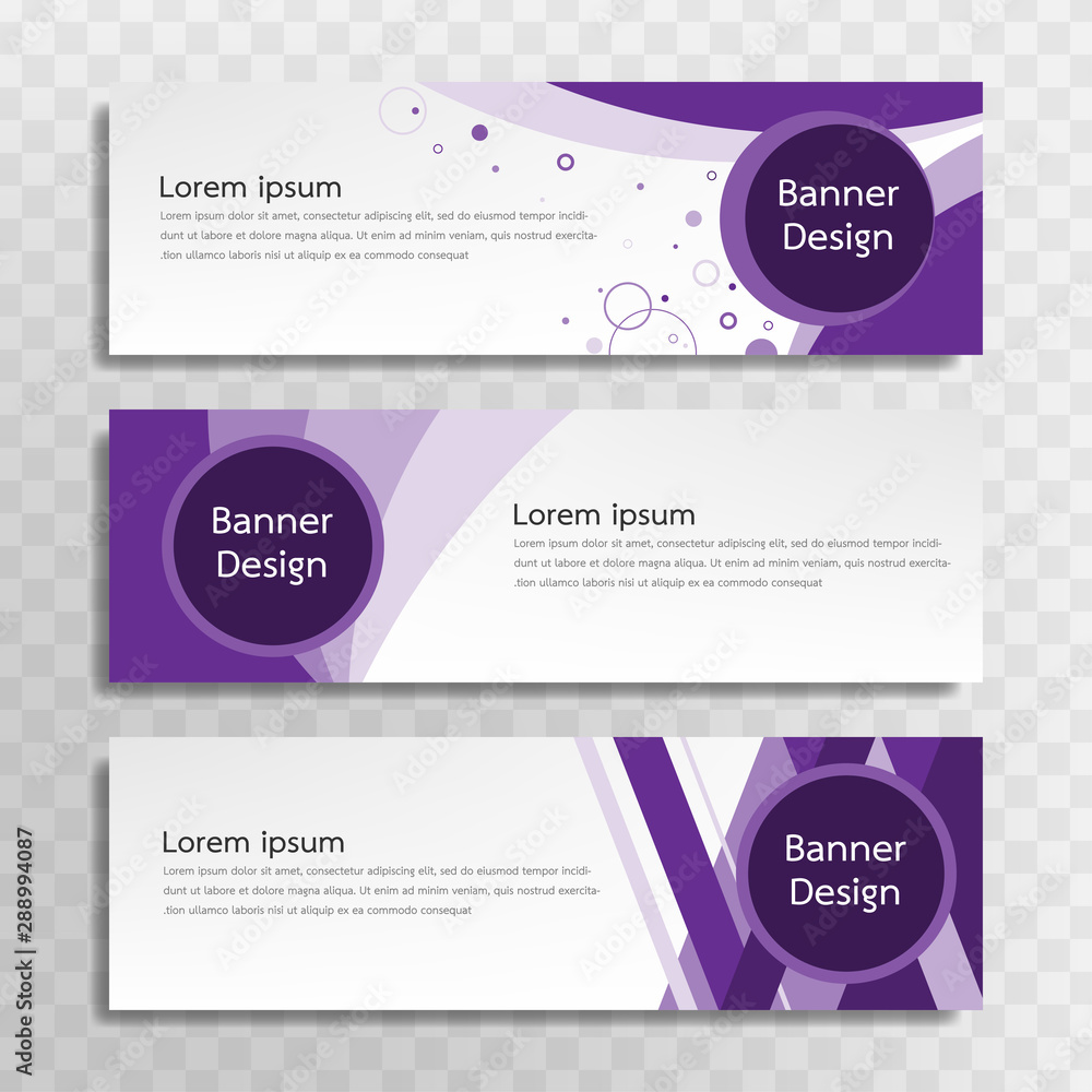 Poster a set of purple banner templates designed for the web and various headlines are available in three d