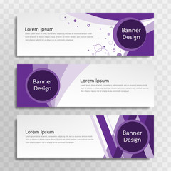 A set of purple banner templates designed for the web and various headlines are available in three different designs.