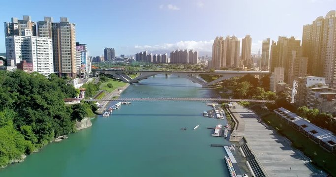 Aerial view of the famous Bitan Scenic area in Xindian Districtat New Taipei City, Taiwan