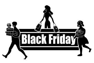 Horizontal Logo for Black Friday Day. Satisfied with good shopping buyers.