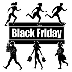Black Friday Sale Day Logo. People running for shopping and people going shopping.
