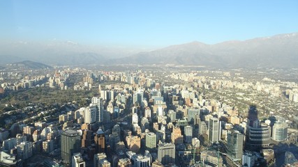 View of Santiago de Chile, Sanhattan sector, Cordillera de los Andes, 300 meters high Chile