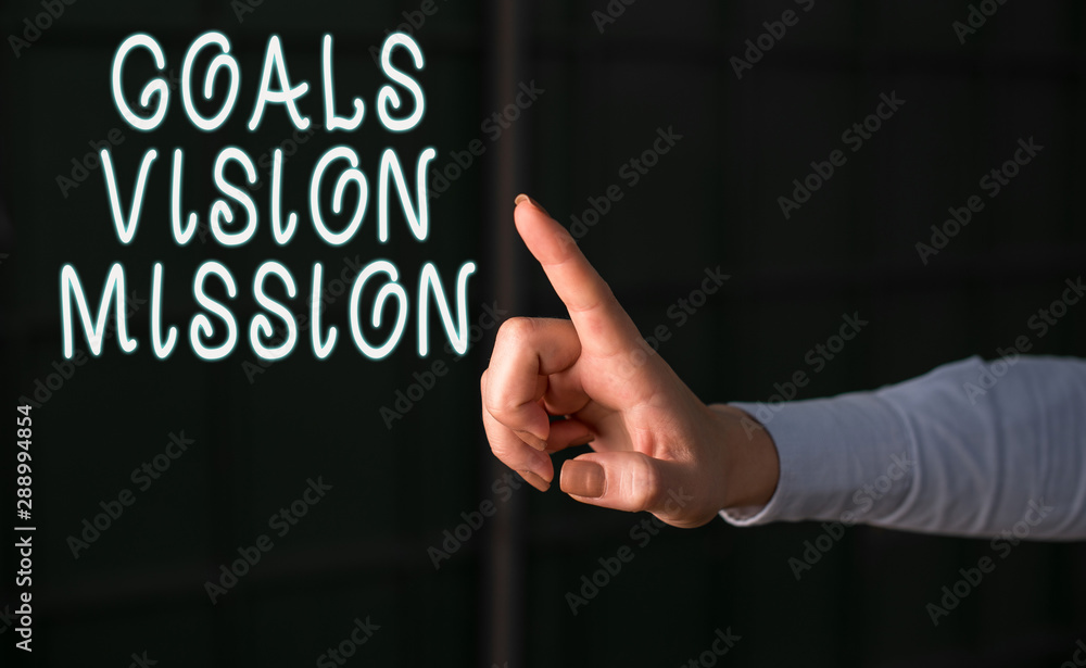 Aufkleber handwriting text goals vision mission. conceptual photo practical planning process used to help comm