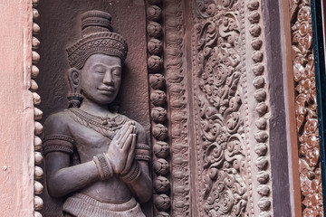 Stucco ancient. Stucco adorn ancient sanctuary. Huay Kaew temple in Lopburi, Thailand.
