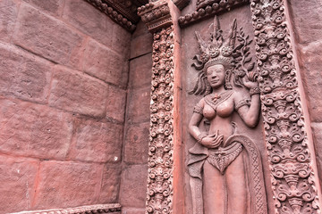 Stucco ancient. Stucco adorn ancient sanctuary. Huay Kaew temple in Lopburi, Thailand.