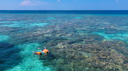 南国モルディブの海でのシュノーケリング