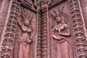 Stucco ancient. Stucco adorn ancient sanctuary. Huay Kaew temple in Lopburi, Thailand.