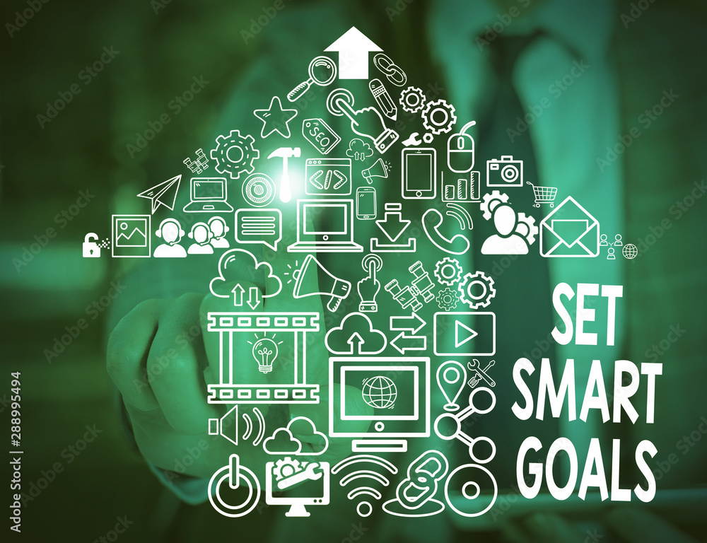 Poster text sign showing set smart goals. business photo text giving criteria to guide in the setting of ob
