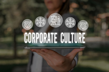 Handwriting text Corporate Culture. Conceptual photo pervasive values and attitudes that...