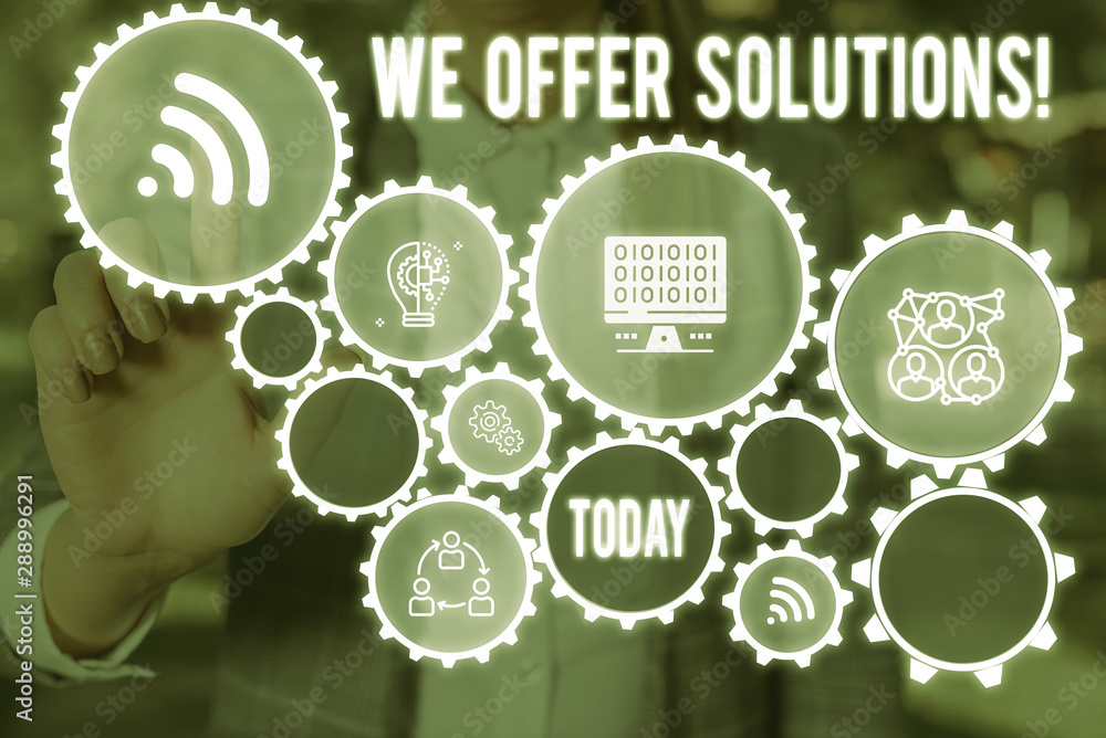 Poster handwriting text we offer solutions. conceptual photo way to solve problem or deal with difficult si