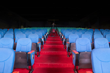 Red Blue Velvet Fabric Cloth Empty Many Seats Row Column in Movie film Theatre Concert or Siminar...