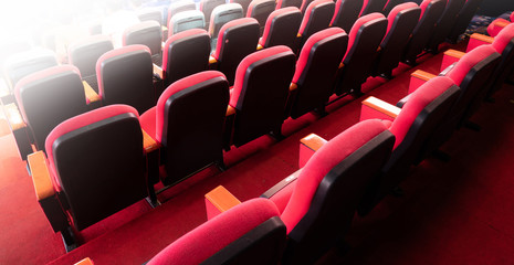 Red Blue Velvet Fabric Cloth Empty Many Seats Row Column in Movie film Theatre Concert or Siminar...