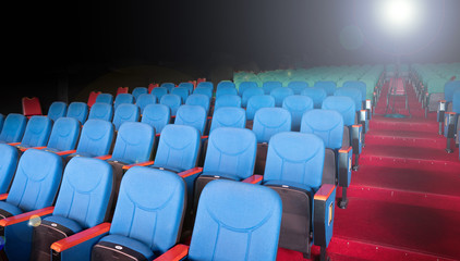 Red Blue Velvet Fabric Cloth Empty Many Seats Row Column in Movie film Theatre Concert or Siminar...