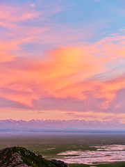sunset time of human grassland in xinjiang