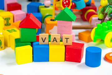 taxes or vat keyword on  toy wood block