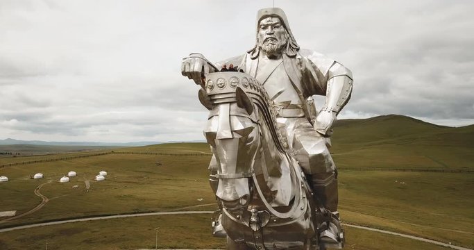 Statue of Genghis Khan aerial view in Tsonjin Boldog, near Ulaanbaatar, Mongolia.