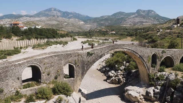 Beautiful suggestive view of Mesi Bridge, Shkod&euml;r,Albania,August 2019