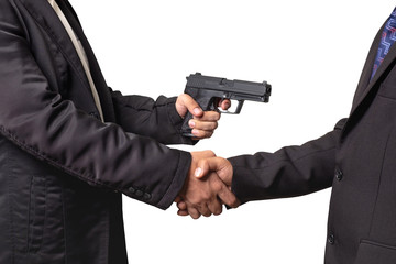 Friends with Benefit and Intimidate, Concept of Bad Businessman Use Gun for Intimidate the Other