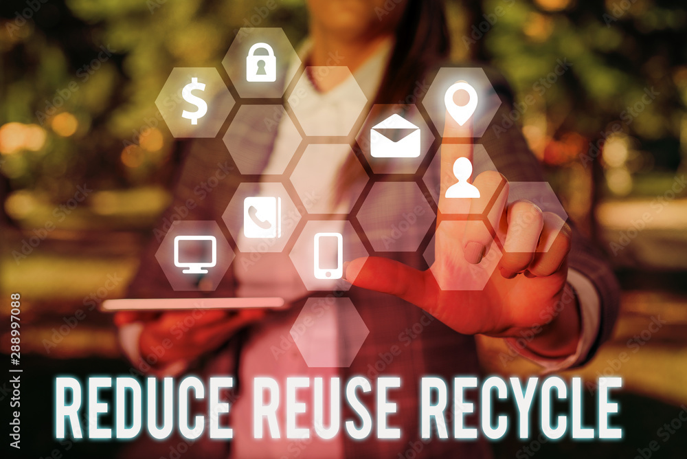 Poster writing note showing reduce reuse recycle. business concept for environmentallyresponsible consumer 
