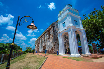 Malaka Malaysia-April 2018:Tourists visit the Ruins of St  pauls church Malaka Malaysia.