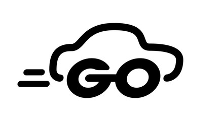 Word Go with car silhouette. Vector lettering on white background