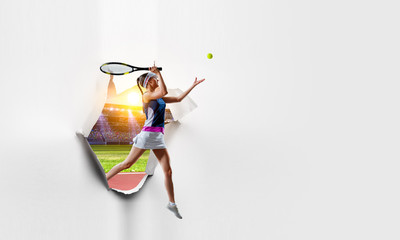 Paper breakthrough hole effect and tennis player
