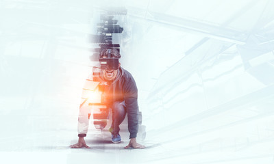 Young man in virtual reality