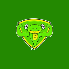 frog power mascot logo. tadpole mascot logo with shield
