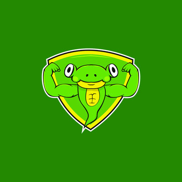 frog power mascot logo. tadpole mascot logo with shield