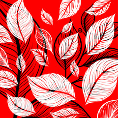 Leaf drawing colors abstract on a red scene vector wallpaper backgrounds