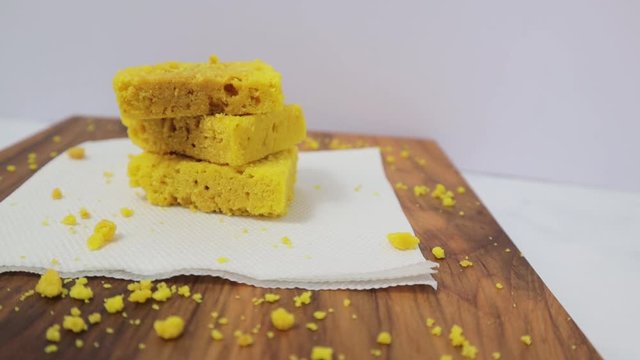 Closeup shot of Mysore pak or Mysuru paaka, is an Indian sweet prepared with ghee it is Famous in Southern India.