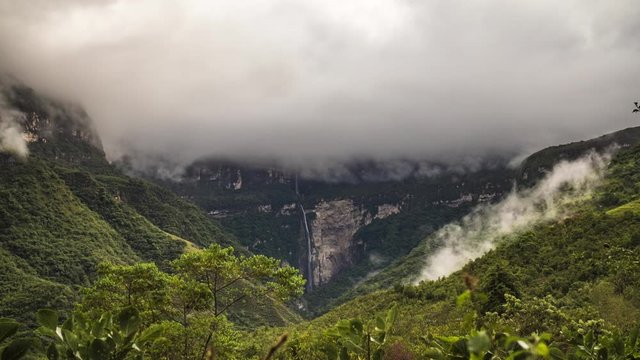 Locked down shot of the Gocta Waterfall in Peru