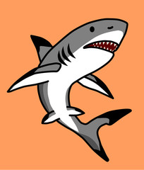 A fierce shark on an orange background.