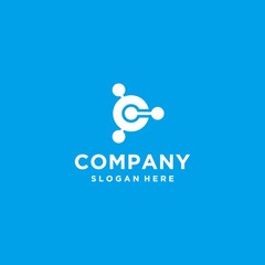 Fototapeta premium C letter with technology style modern design template isolated on blue color