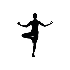 Fototapeta na wymiar Man stands in the lotus position Doing yoga silhouette. yoga icon black color