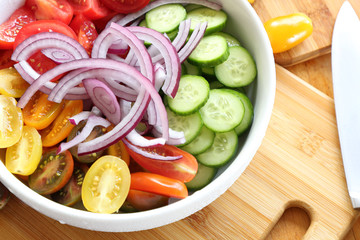 Garden salad on a kitchen table