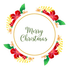 Handwritten lettering merry christmas, with vintage colorful floral frame. Vector