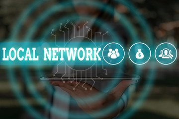 Word writing text Local Network. Business photo showcasing Intranet LAN Radio Waves DSL Boradband...