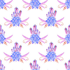 Watercolor succulents seamless pattern. Seamless texture hand painted boho vintage gardening background.