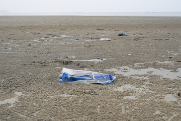 Lok Kawi, Kota Kinabalu, Sabah, Malaysia - September 08, 2019: There is a lot of rubbish left in Lok Kawi Beach. This rubbish are dumped into the sea and washed away to this beach.
