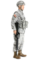 Mature male soldier on white background