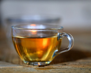 Delicious bright herbal tea close-up in a restaurant