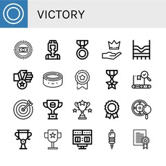 Set of victory icons such as Puck, Target, Boxer, Medal, Premium, Top, Quality, Trophy, Award, Scoreboard, Grip, Prize , victory