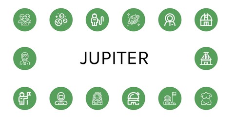Set of jupiter icons such as Alien, Planets, Astronaut, Uranus, Observatory, Venus , jupiter © Natalia