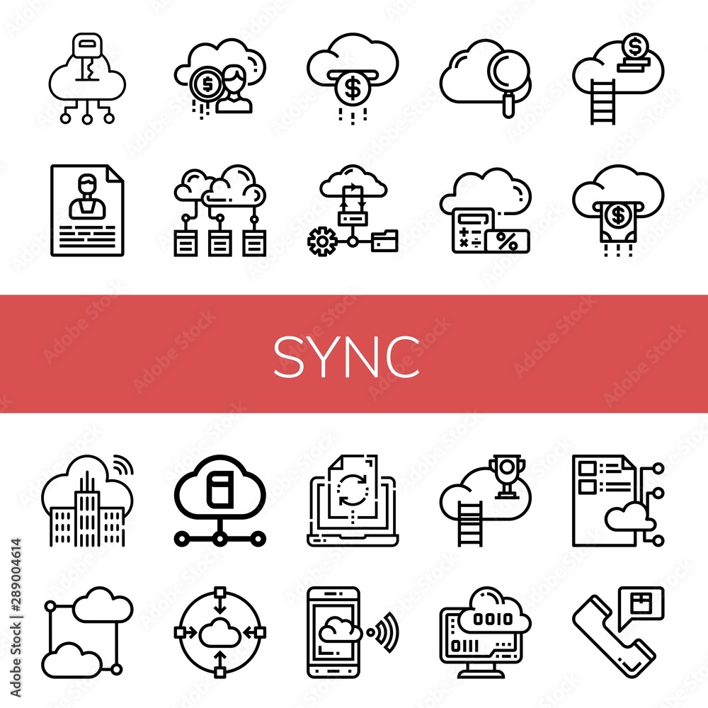 Poster set of sync icons such as cloud, contact, cloud computing, data synchronization , sync