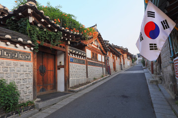 Korean style architecture at Bukchon Hanok Village in Seoul, South Korea.